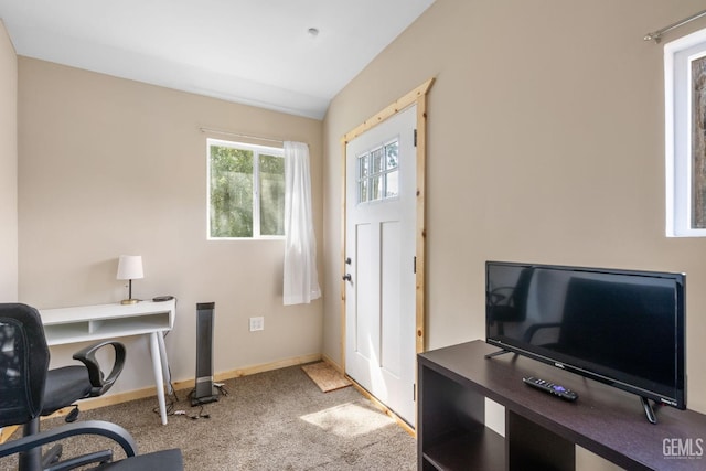 45985 Ridge Rd, Posey, CA 93260 - office with baseboards, lofted ceiling, and carpet