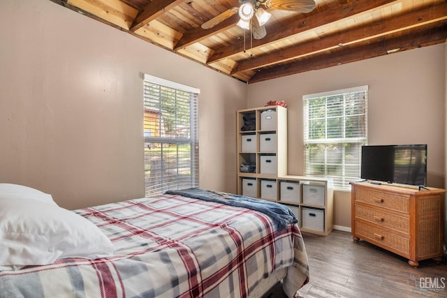 45985 Ridge Rd, Posey, CA 93260 - bedroom with beam ceiling, multiple windows, wood finished floors, and wooden ceiling