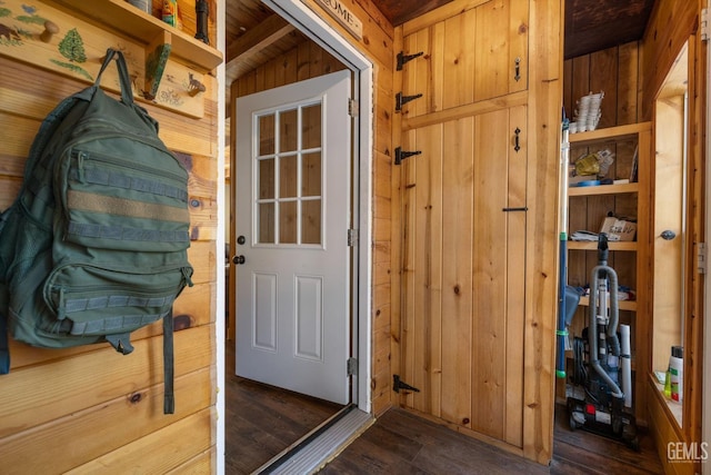 45985 Ridge Rd, Posey, CA 93260 - entryway with wood walls and dark wood-type flooring