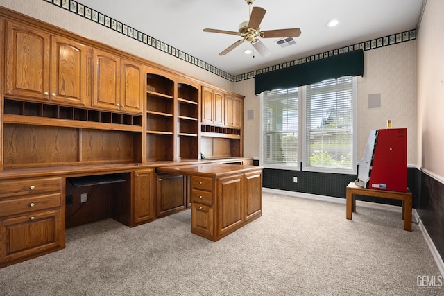 1904 Wedgemont Pl, Bakersfield, CA 93311 - unfurnished office featuring light colored carpet, built in desk, a ceiling fan, and recessed lighting