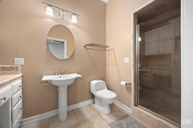 1904 Wedgemont Pl, Bakersfield, CA 93311 - bathroom featuring toilet, a shower stall, tile patterned flooring, and baseboards
