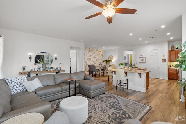 9700 Kingsport Pl, Bakersfield, CA 93306 - living area with recessed lighting, light wood-style flooring, and ceiling fan