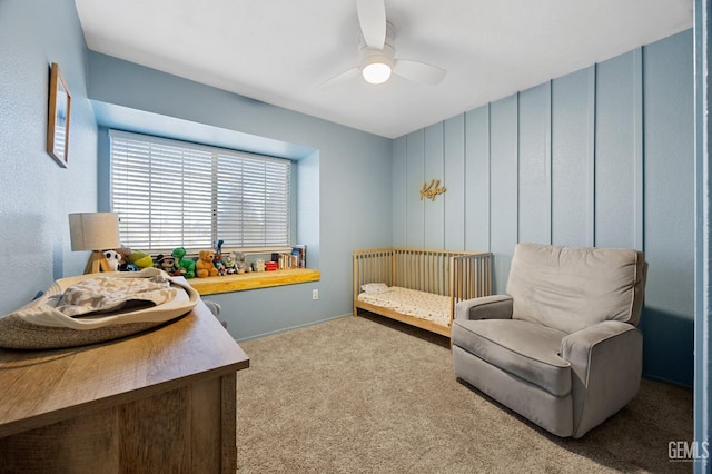 bedroom with carpet floors and ceiling fan