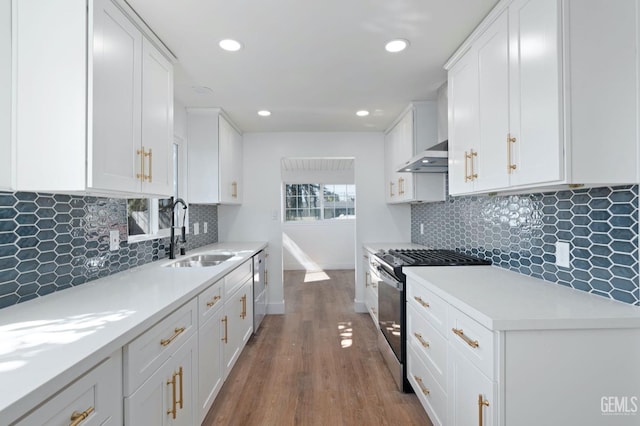 kitchen featuring appliances with stainless steel finishes, white cabinets, and a sink