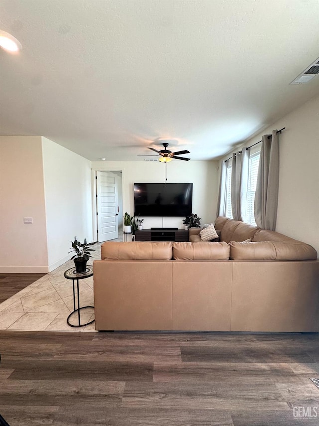 6722 Glacier Bay St, Bakersfield, CA 93313 - living room with ceiling fan and dark wood finished floors