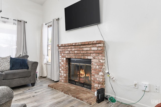 living room featuring a fireplace and light hardwood / wood-style flooring