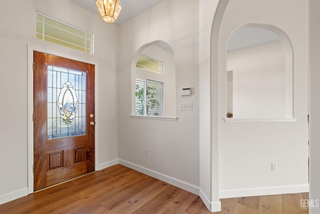 entrance foyer with light wood-type flooring