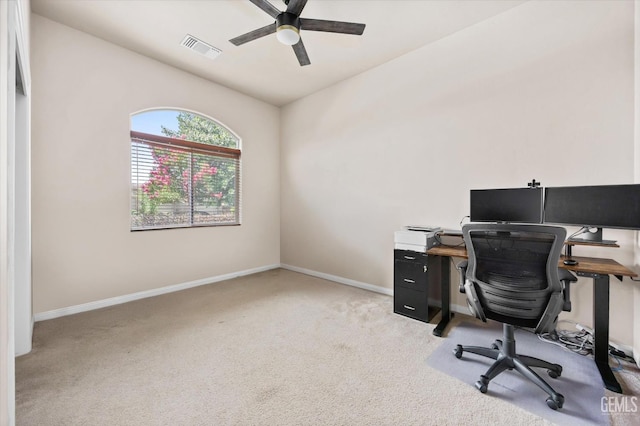 9510 Midnight Creek Way, Bakersfield, CA 93311 - home office with light colored carpet and a ceiling fan