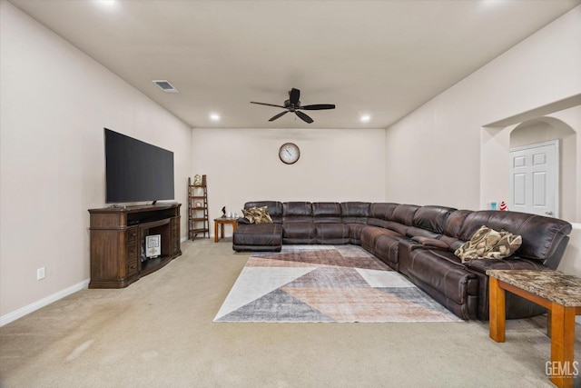 9510 Midnight Creek Way, Bakersfield, CA 93311 - living area with carpet floors, a ceiling fan, and recessed lighting