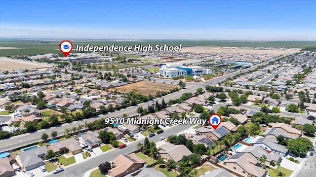 9510 Midnight Creek Way, Bakersfield, CA 93311 - aerial view of property and surrounding area with nearby suburban area