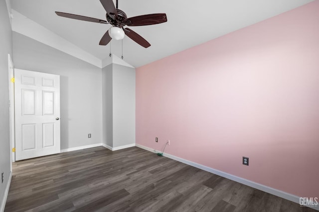 5414 Tyner Ln, Bakersfield, CA 93307 - unfurnished room featuring lofted ceiling, ceiling fan, baseboards, and dark wood finished floors