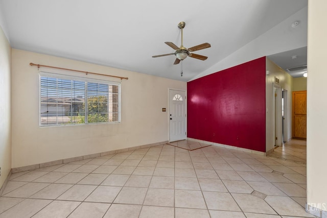 5414 Tyner Ln, Bakersfield, CA 93307 - tiled entrance foyer with lofted ceiling, a ceiling fan, and baseboards