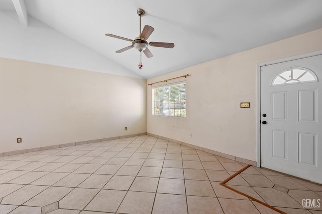 5414 Tyner Ln, Bakersfield, CA 93307 - entrance foyer featuring lofted ceiling, a ceiling fan, and light tile patterned flooring