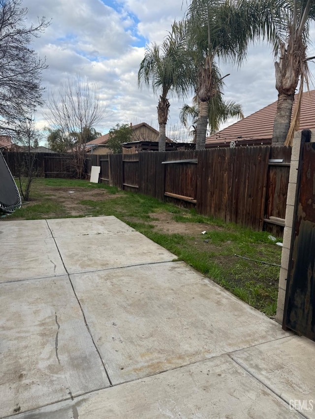 view of yard with a fenced backyard and a patio