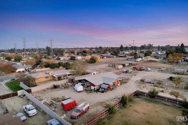 view of aerial view at dusk