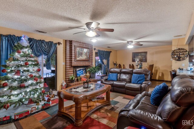 living room featuring a textured ceiling