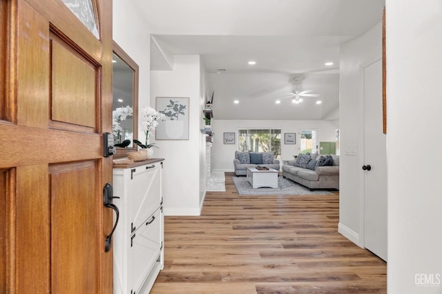 11106 Mohican Dr, Bakersfield, CA 93312 - interior space with recessed lighting, baseboards, light wood-type flooring, and lofted ceiling