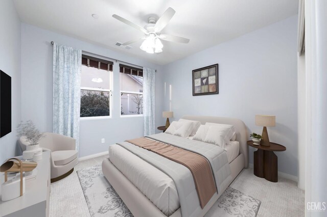 2624 Oakley St, Bakersfield, CA 93311 - bedroom featuring light colored carpet, baseboards, and ceiling fan