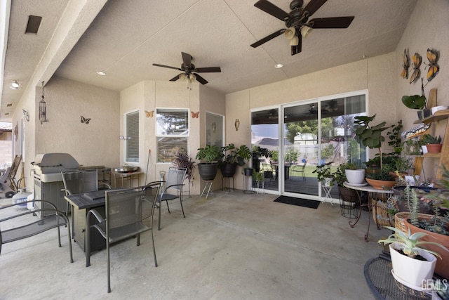 3404 Medallion Rose Ave, Bakersfield, CA 93313 - view of patio with outdoor dining space, ceiling fan, and an outdoor kitchen