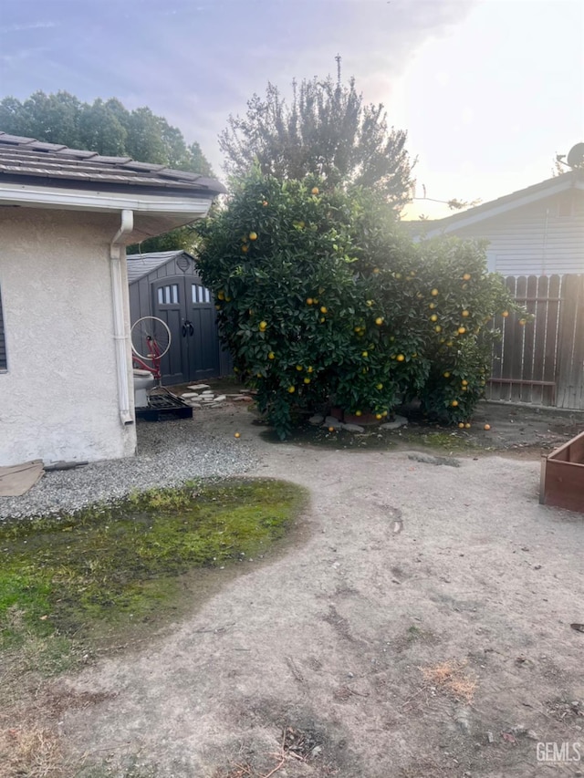 view of yard with a storage unit