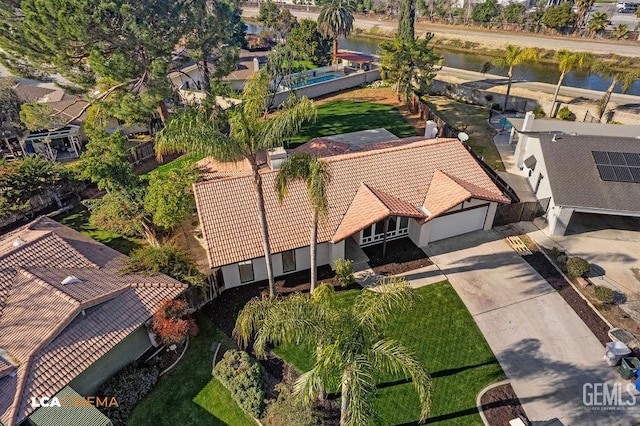 bird's eye view featuring a water view