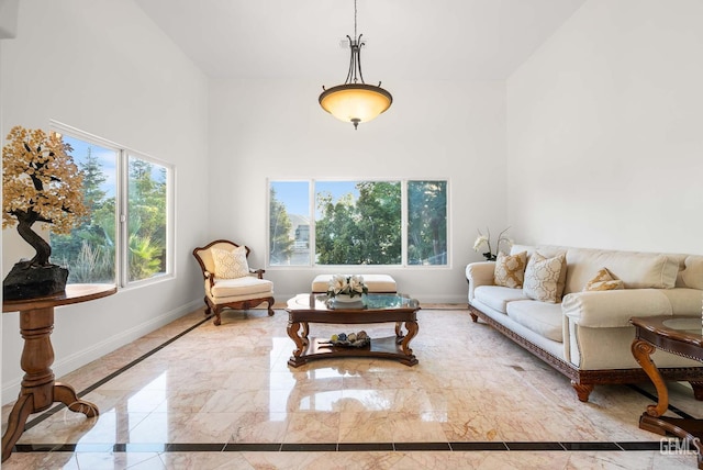 9446 E Kern River Ave, Bakersfield, CA 93308 - living area with marble tiled flooring and a towering ceiling