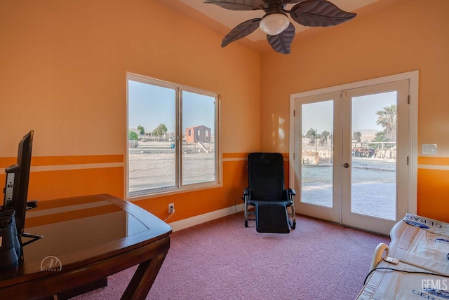9446 E Kern River Ave, Bakersfield, CA 93308 - sitting room featuring french doors, plenty of natural light, carpet, and ceiling fan
