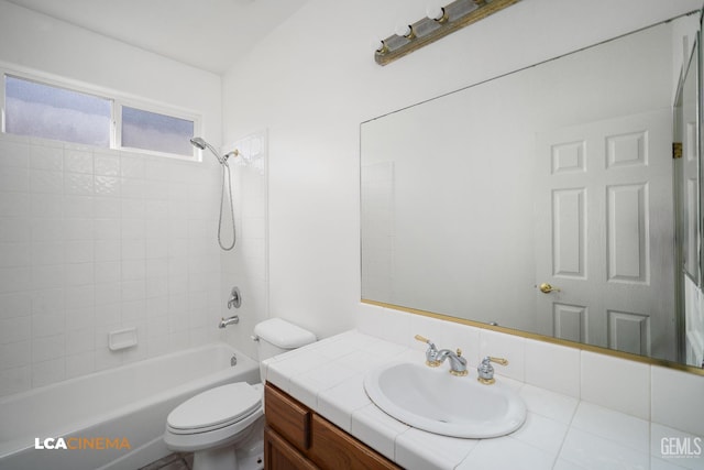 6307 San Rogue Ct, Bakersfield, CA 93312 - bathroom with vanity, toilet, shower / bath combination, and backsplash