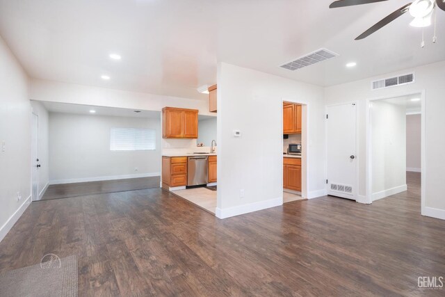 1800 Hughes Ln, Bakersfield, CA 93304 - unfurnished living room featuring ceiling fan, wood finished floors, baseboards, and recessed lighting