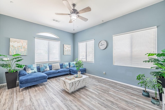 3647 Monument Hills Ave, Rosamond, CA 93560 - living room featuring light wood finished floors and ceiling fan