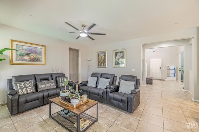 3647 Monument Hills Ave, Rosamond, CA 93560 - living area featuring light tile patterned floors and ceiling fan