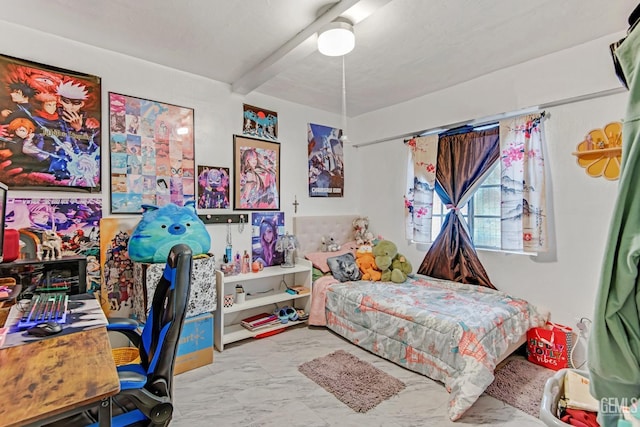 bedroom with beam ceiling