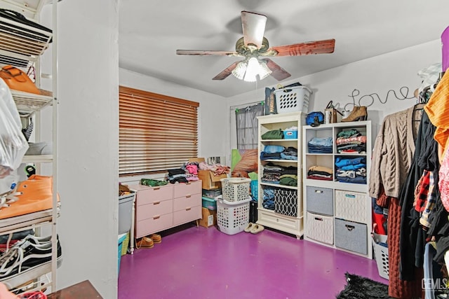 storage area with ceiling fan