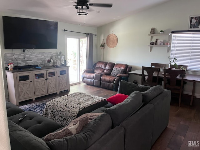 6009 Georgia Pine Way, Bakersfield, CA 93313 - living area with dark wood finished floors and a ceiling fan