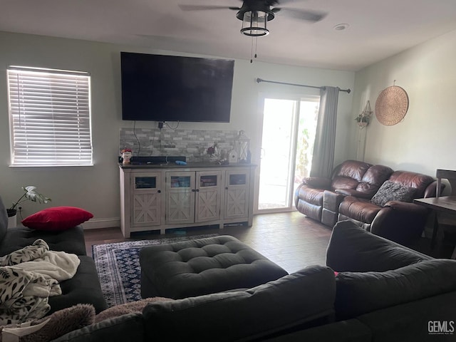 6009 Georgia Pine Way, Bakersfield, CA 93313 - living room featuring ceiling fan and wood finished floors