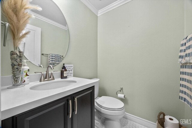 28537 Vista Del Rio Dr, Valencia, CA 91354 - bathroom with ornamental molding, tile patterned flooring, and vanity