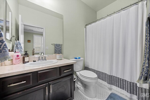 28537 Vista Del Rio Dr, Valencia, CA 91354 - bathroom featuring tile patterned flooring, vanity, and a shower with shower curtain