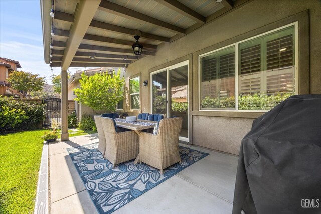 28537 Vista Del Rio Dr, Valencia, CA 91354 - view of patio with outdoor dining space, a grill, and a gate