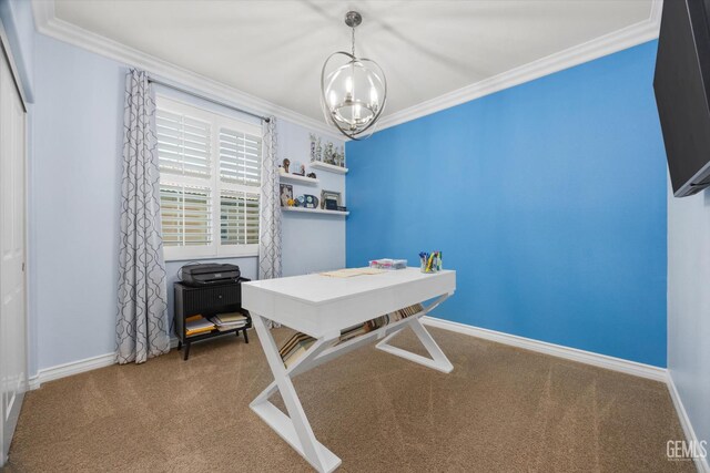 28537 Vista Del Rio Dr, Valencia, CA 91354 - carpeted office space featuring a chandelier and crown molding