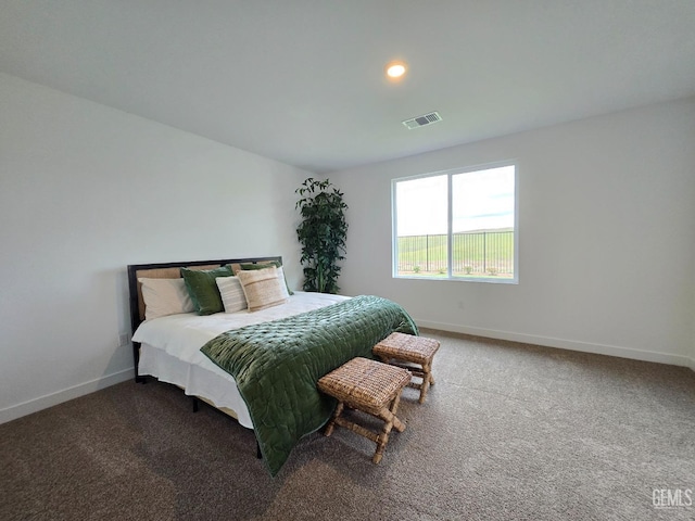 bedroom featuring recessed lighting, visible vents, baseboards, and carpet floors