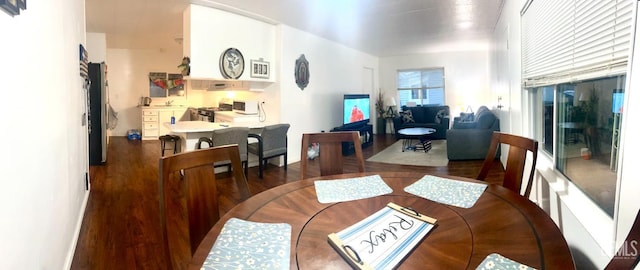 dining space with wood finished floors