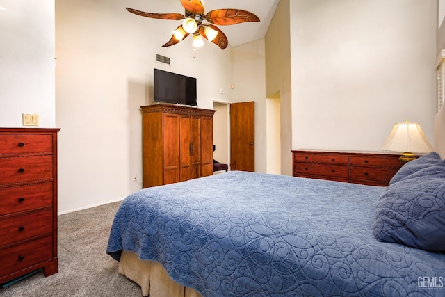 9604 Lea Oak Rd, Bakersfield, CA 93311 - carpeted bedroom featuring a towering ceiling and a ceiling fan