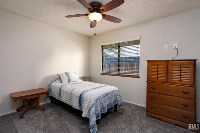 9604 Lea Oak Rd, Bakersfield, CA 93311 - bedroom with carpet, a textured ceiling, baseboards, and a ceiling fan