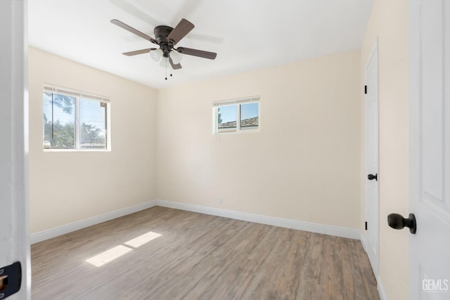 empty room featuring ceiling fan and light wood-type flooring