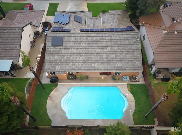 pool with a yard, a patio area, and a fenced backyard