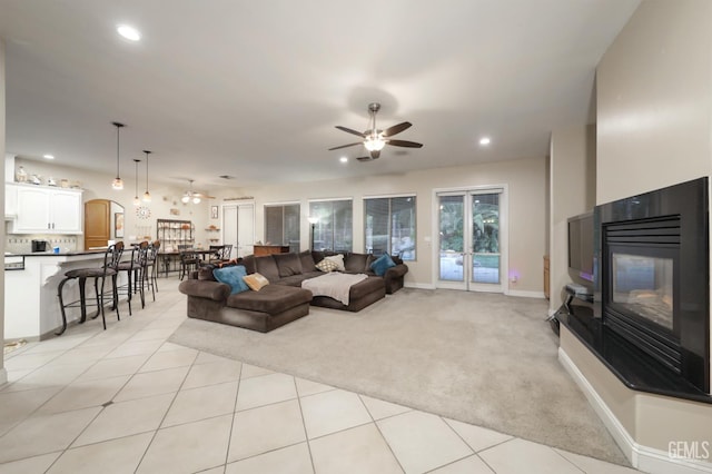 4400 Cron Way, Bakersfield, CA 93311 - living area featuring ceiling fan, light tile patterned flooring, light carpet, recessed lighting, and baseboards