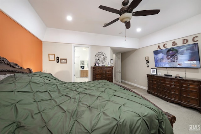 4400 Cron Way, Bakersfield, CA 93311 - carpeted bedroom featuring ensuite bath, recessed lighting, a ceiling fan, and baseboards