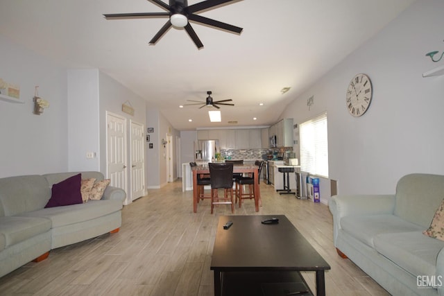 11712 Novara Ave, Bakersfield, CA 93312 - living room featuring ceiling fan, light wood-style floors, and recessed lighting