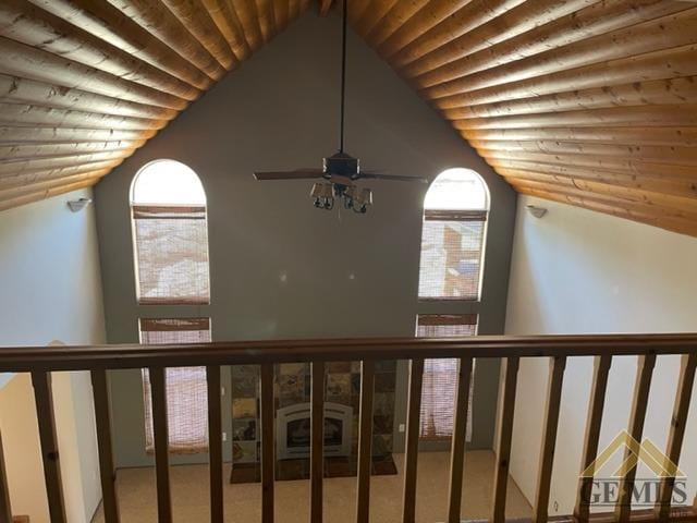 details with a fireplace and ceiling fan