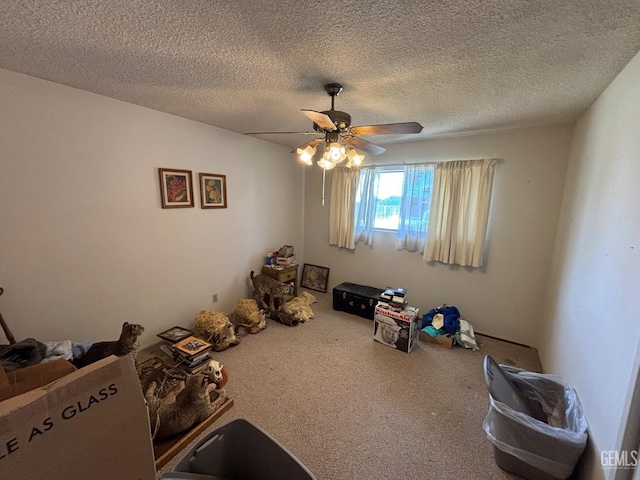 2710 Maher Way, Bakersfield, CA 93312 - rec room featuring a ceiling fan, carpet, and a textured ceiling